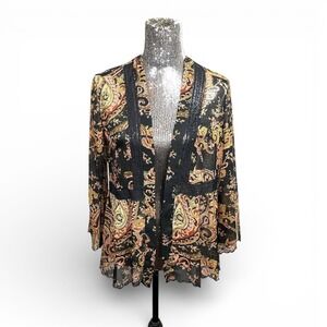 Boho Sheer Paisley Black Rust‎ Olive Festival Jacket Small Garden Party Fall